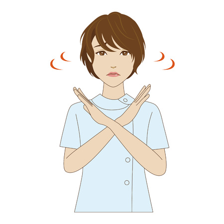 A young female dental assistant shaking her head saying NOのイラスト素材