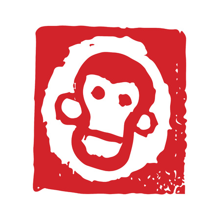 A red stamp, face of monkey, chinese zodiacのイラスト素材