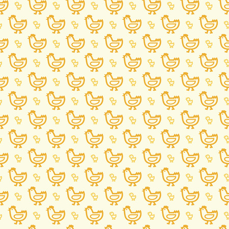 Chicken and chick orange and yellow background patternのイラスト素材