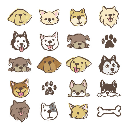 Different types of dogs icon set, color on white backgroundのイラスト素材