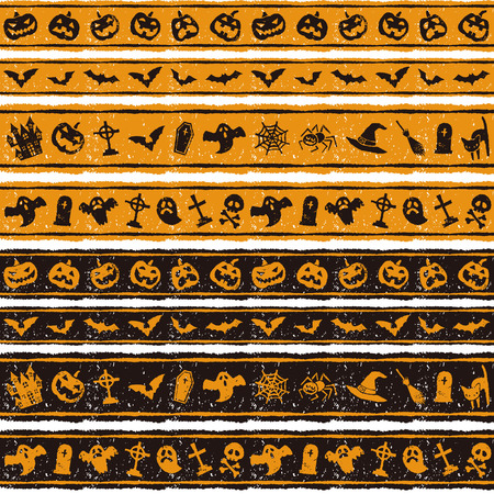 Halloween border design with jack o lantern, bat, ghost grave and spiderのイラスト素材