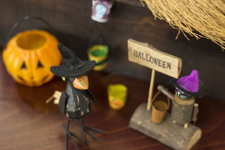 Halloween image with a crow, a Jack o lantern and a black catの写真素材