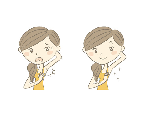 Woman armpit hair care, before and afterのイラスト素材