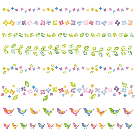 Floral, leafy and bird decorative border linesのイラスト素材