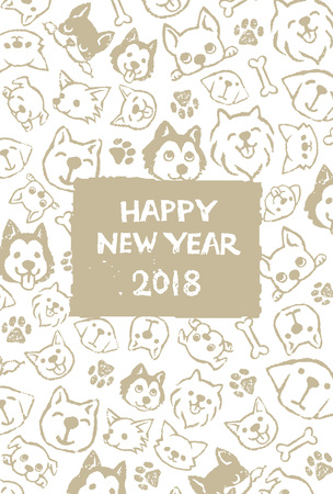 Year of the Dog New Year card with different type of dogsのイラスト素材