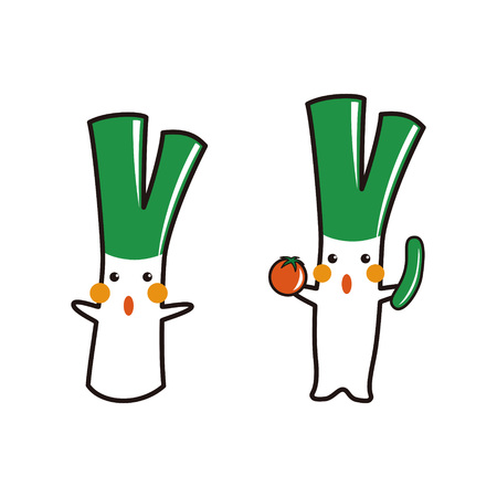 Cute green onion characterのイラスト素材