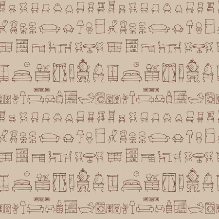 Hand drawn sketch furniture patternのイラスト素材