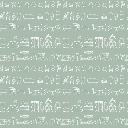 Hand drawn sketch furniture patternのイラスト素材