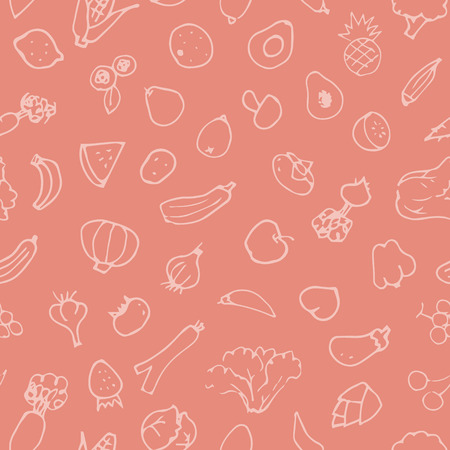 Hand drawn sketch fruits and vegetable patternのイラスト素材