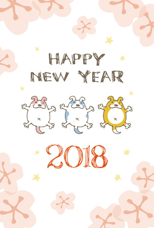 New Year card with dog illustration for year 2018のイラスト素材