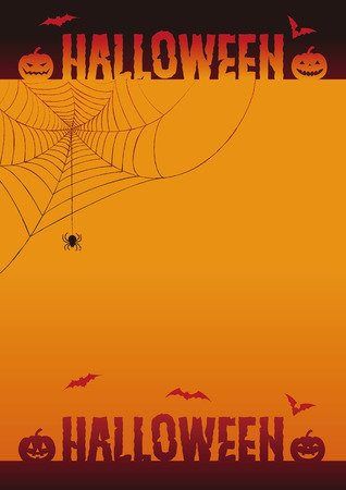 Halloween background illustration with jack o lanterns, spider web and batのイラスト素材