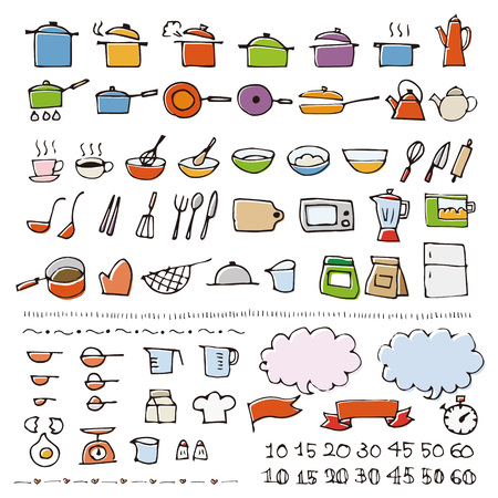 Hand drawn cookware sketch iconのイラスト素材
