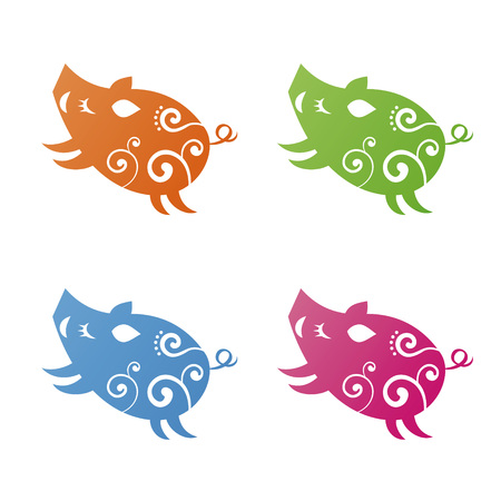 Colorful and cute pigs, boar, wild boar.のイラスト素材