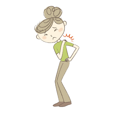 Young woman suffers from painful stiff neckのイラスト素材