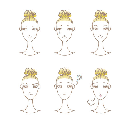 Set of woman's emotions. Facial expression. Girl avatar. Beautyのイラスト素材