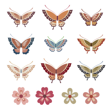colorful Japanese style butterflies and flowersのイラスト素材