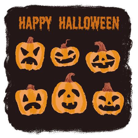 Halloween pumpkins (jack-o-lantern) with different facial expressionsのイラスト素材