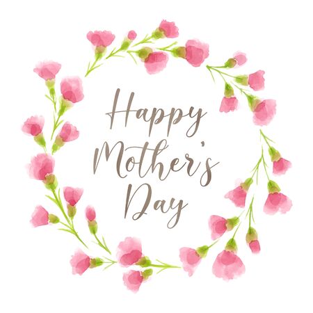 Happy Mother's day, floral wreath with pink carnationのイラスト素材