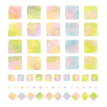 Colorful squares and diamonds with watercolor texture, graphic elementsのイラスト素材