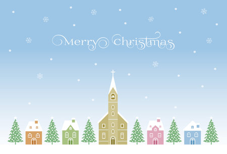 Christmas card with European houses, churches, and Christmas treesのイラスト素材