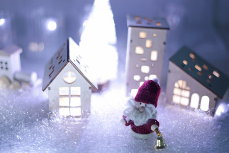 Christmas town at night Santa Claus, train and tree , train and treeの写真素材