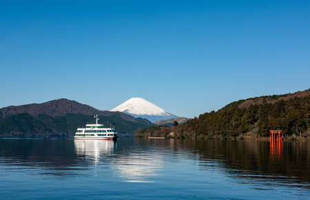 Lake Ashinoko and Mt. Fuji in autumn, Japanの写真素材