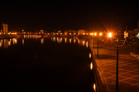 Night view of Kushiro river at Hokkaido, Japan