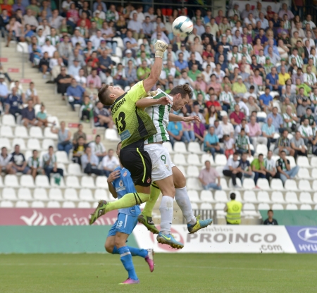 CORDOBA, SPAIN - SEPTEMBER 29: Xisco W(9) in action during match league Cordoba (W) vs Girona (B)(2-0) at the Municipal Stadium of the Archangel on September 29, 2013 in Cordoba Spainのeditorial素材