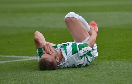 CORDOBA, SPAIN - MARCH 29:  Pelayo W(24) in action during match league  Cordoba (W) vs Murcia (R)(1-1) at the Municipal Stadium of the Archangel on March 29, 2014のeditorial素材