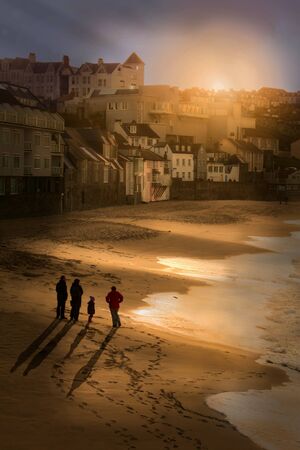 Sunset over the Tates view St Ivesの写真素材