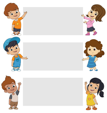 A Small Group of Kids with a Giant Blank Board banner.Vector and illustration.のイラスト素材