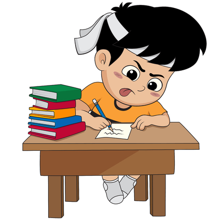 kid doing a homework.vector and illustrationのイラスト素材