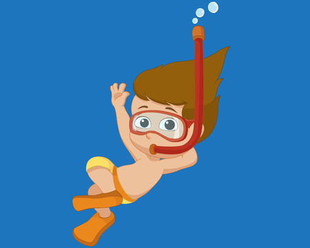 Kid diving under the ocean.Vector and illustration.のイラスト素材