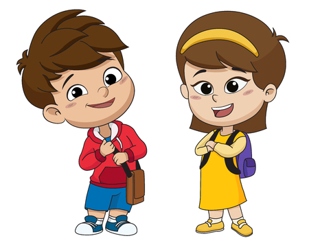 Back to school. Cute kids standing with different pose.vector and illustration.のイラスト素材