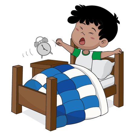 Kid wake up in the morning.Vector and illustration.のイラスト素材