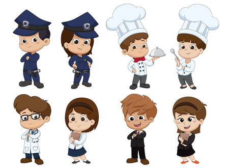 Set of kid occupation,police,chef,docter,nurse,business.Vector and illustration.のイラスト素材