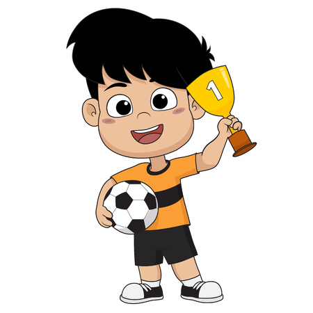 kid won the football match.Vector and illustration.のイラスト素材