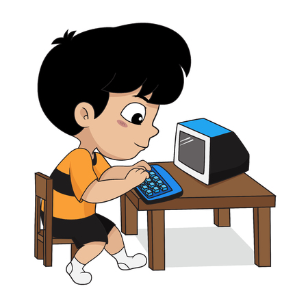 Children play a computer.Vector and illustration.のイラスト素材