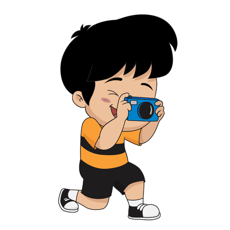 Kid take a photo.Vector and illustration.のイラスト素材