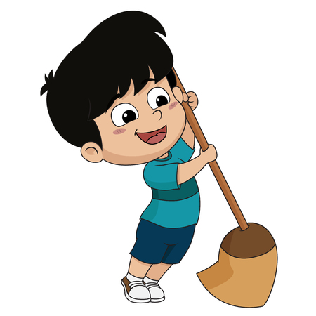 Kid help their parents to sweep home.Vector and illustration.のイラスト素材