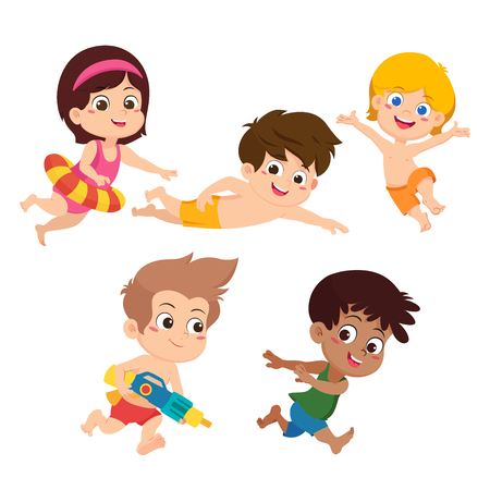 The best summer  child's outdoor activities on the beach. Vector and illustration set on white background.のイラスト素材