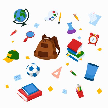 School and education workplace items. Vector and illustration of school supplies.のイラスト素材