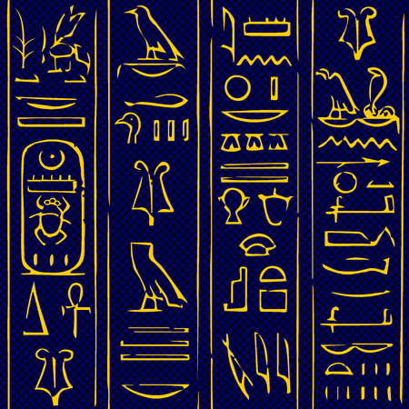 Pattern with egyptian symbols on blue background