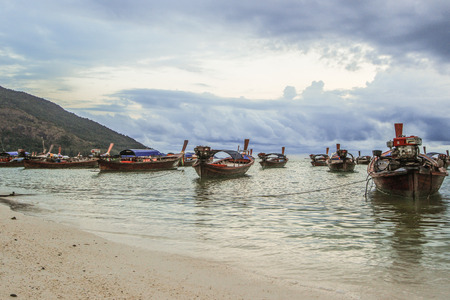 Boats with cloudy sky backgroundの写真素材