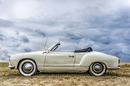 BOSSCHENHOOFD / NETHERLANDS - JUNE 17, 2018: white volkswagen convertible on display at an old timer and classic car meetingのeditorial素材