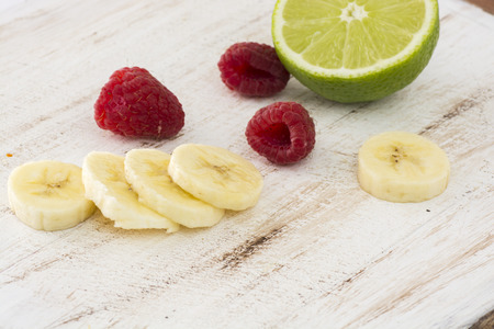 Sliced ingredient of fruits for smoothie cocktail.の写真素材