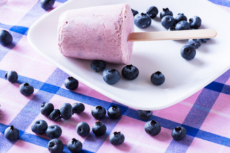 Closeup  of cold breakfast blueberry pops on a plate.の写真素材