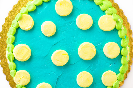 Closeup of birthday cake with background decoration.の写真素材