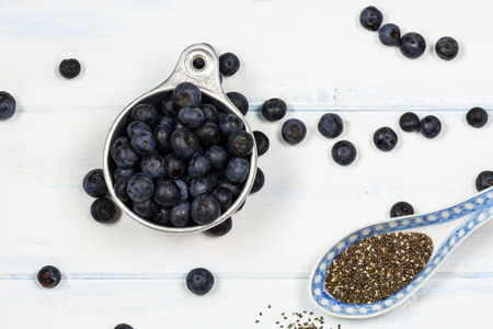 Close up of spoon with chia seeds.の写真素材