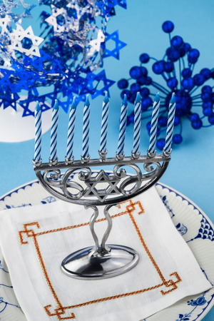 Close up of Hanukkah menorah - Hanukkah symbol.の写真素材